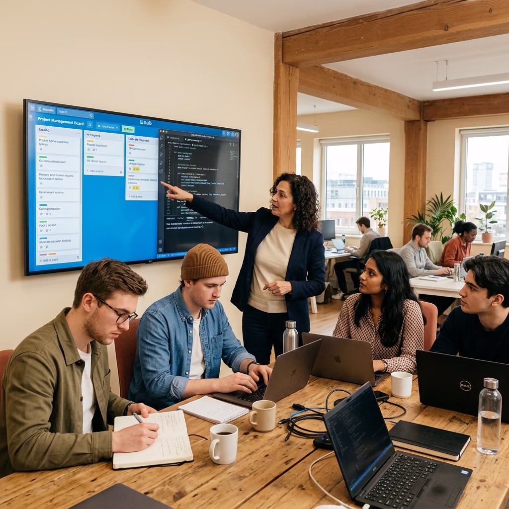 Team collaboration during internship — project planning and code review